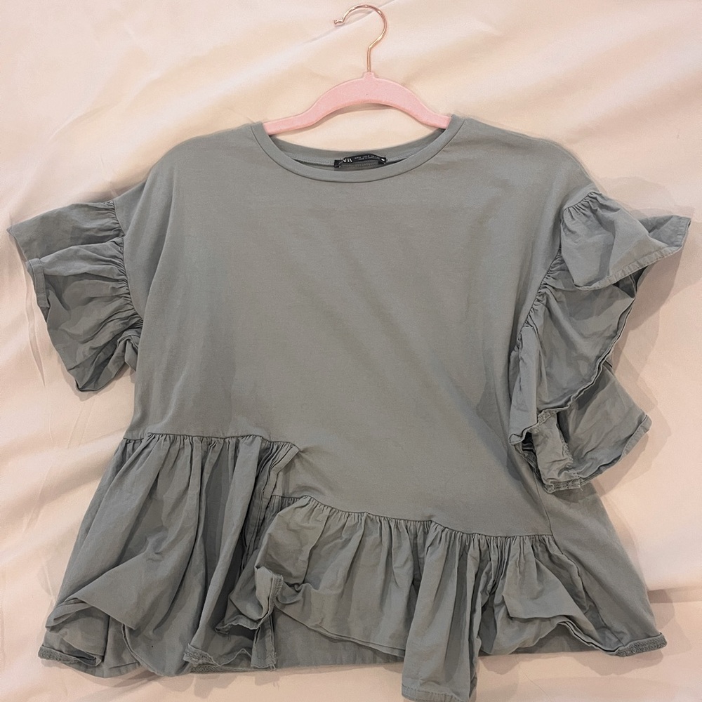 SIZE S, GREY/BLUE ZARA SHIRT